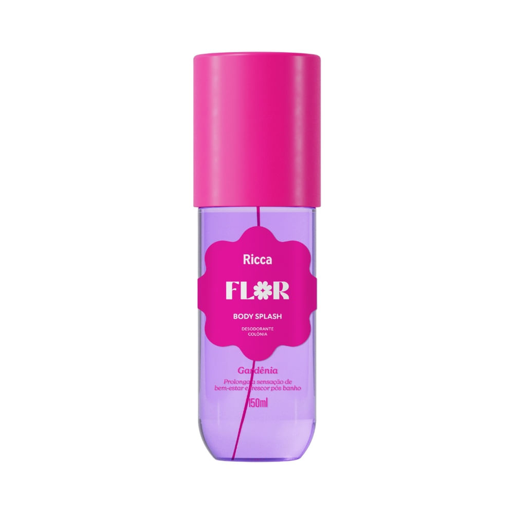 Frasco de Body Splash Ricca Flor Gardênia 150ml em fundo branco